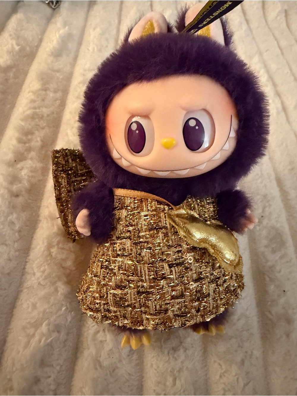 Plush Purple Small Pet Toy with Gold Outfit
